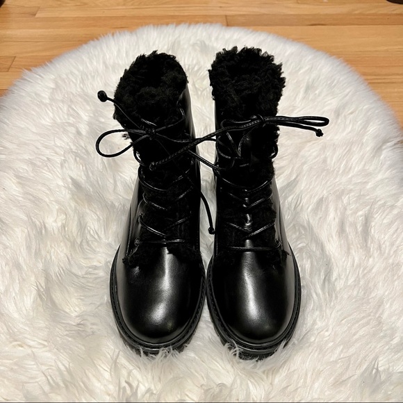 NWT SCHUTZ Faux Shearling Lace up Combat Military Boots Size 7.5 - Picture 2 of 6